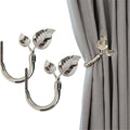 Leaf Shaped Curtain Holdbacks 2pcs, Handmade Metal Curtain Side Holders for Wall, Curtain Tieback Hook Pull Backs for Drapes Window Home Decoration（Bright nickel）