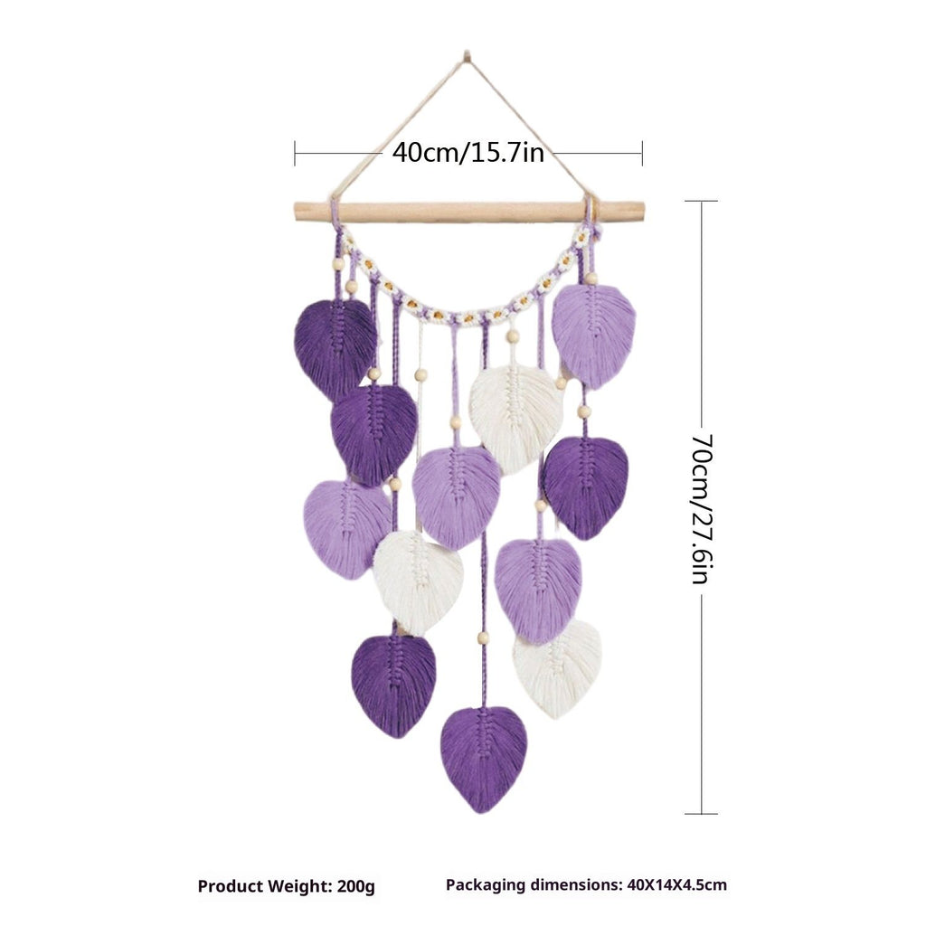 Wall Hanging Leaves Chic Woven Leaf Tassels Decoration Cotton Ornaments Tapestry Room Decor Modern Bohemian Handmade Feather Wall Art Decorations for Apartment Backdrop  (Purple)
