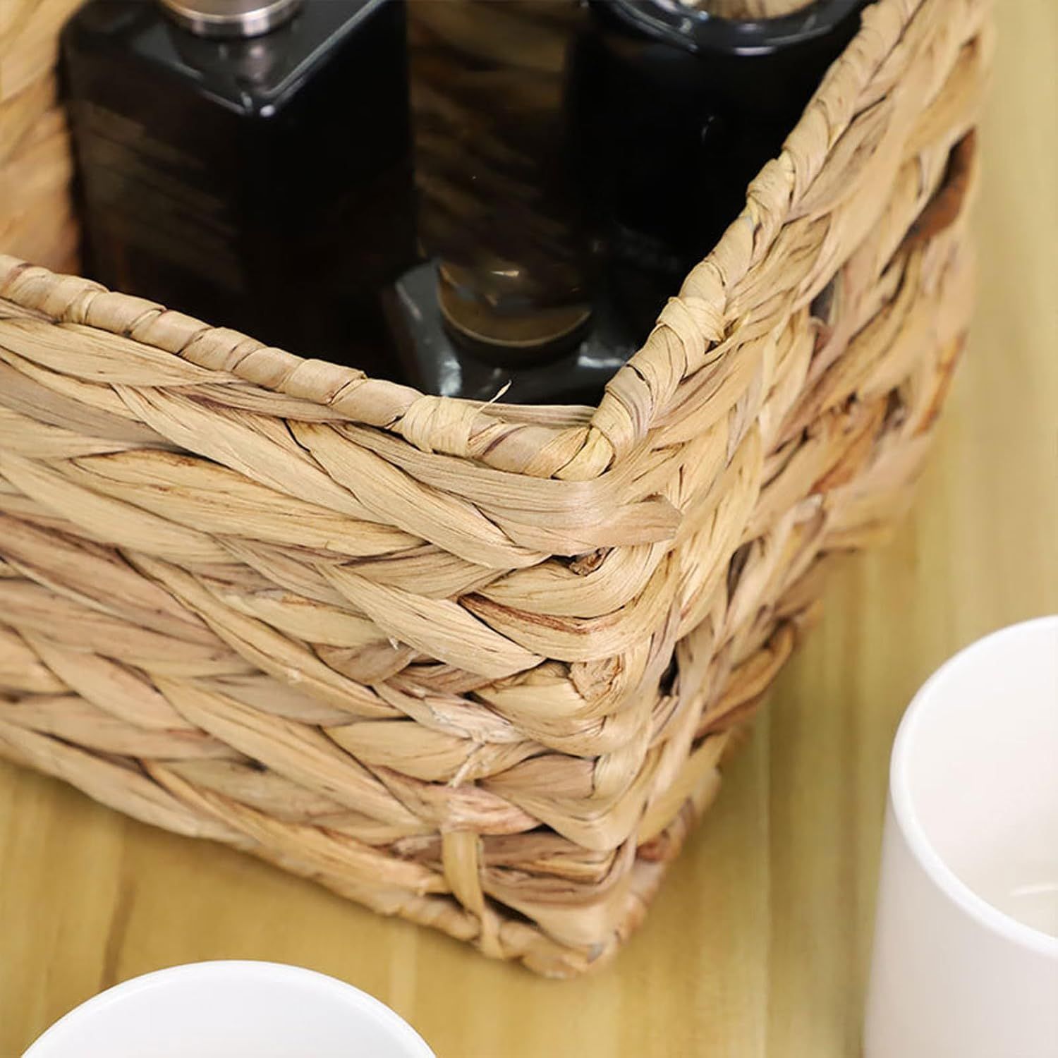 1pcs Water Hyacinth Wicker Storage Baskets, Pantry Baskets Kitchen Organizers,Hand-Woven Baskets， 3-Section Wicker Baskets For Shelves（23*10*13CM）