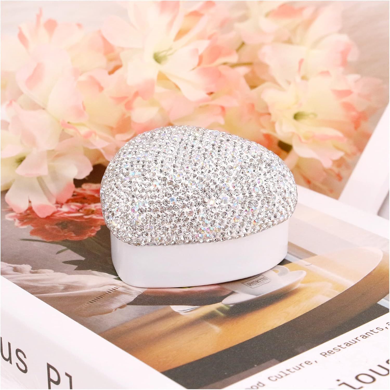 Heart Shaped Ring Box with LED Light Velvet Earrings Coin Jewelry Box Display Case Gift Box for Proposal Engagement Wedding Anniversary Valentines（white）
