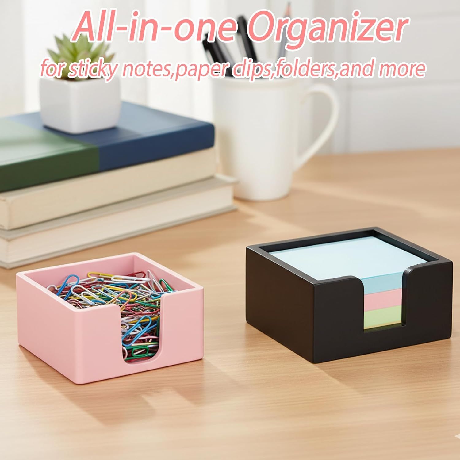 2 note boxes, office stationery square convenience stickers storage box, silicone minimalist luxury desktop decoration, Black+pink