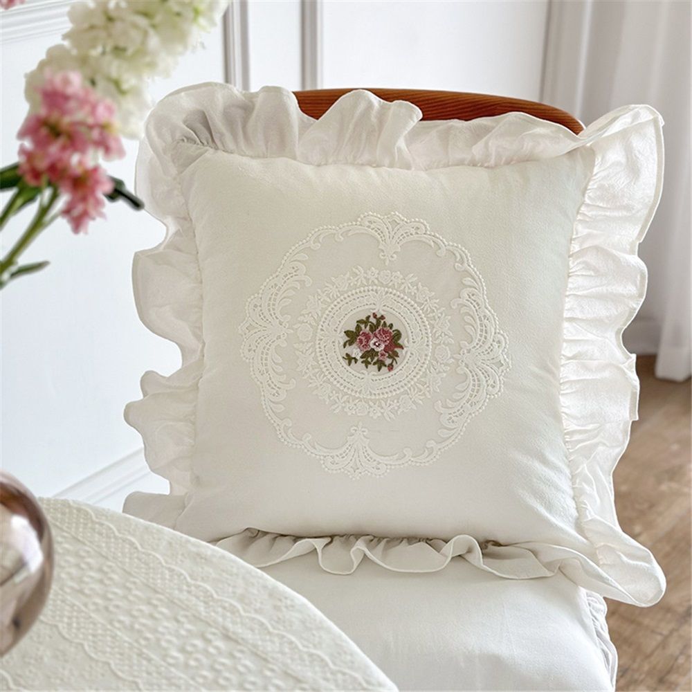 Cotton Lace Embroidery Throw Pillow Covers Boho Neutral Cushion Case Soft Accent Pillowcase for Spring Sofa Couch Bed Living Room Home Decor（white 45*45cm）