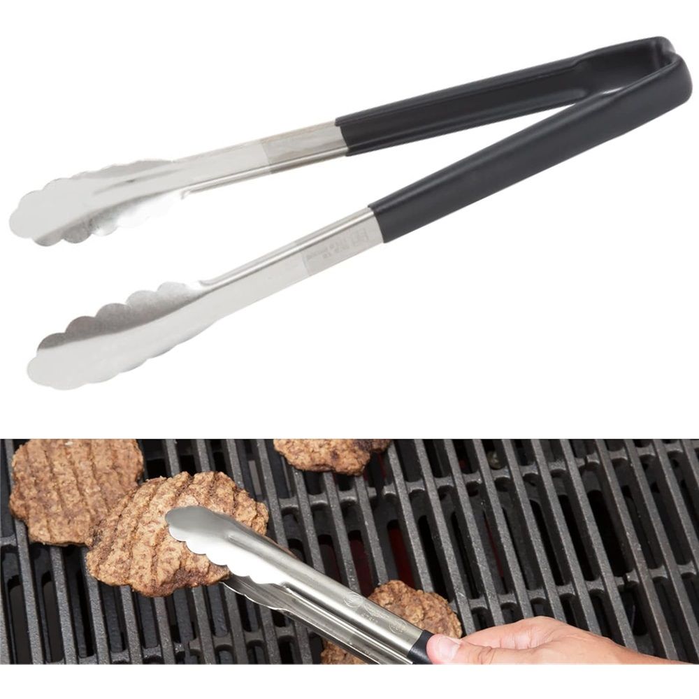 10in Stainless steel food clip, cake clip, baking bread clip, steak clip, barbecue clip, kitchen tool（Black）