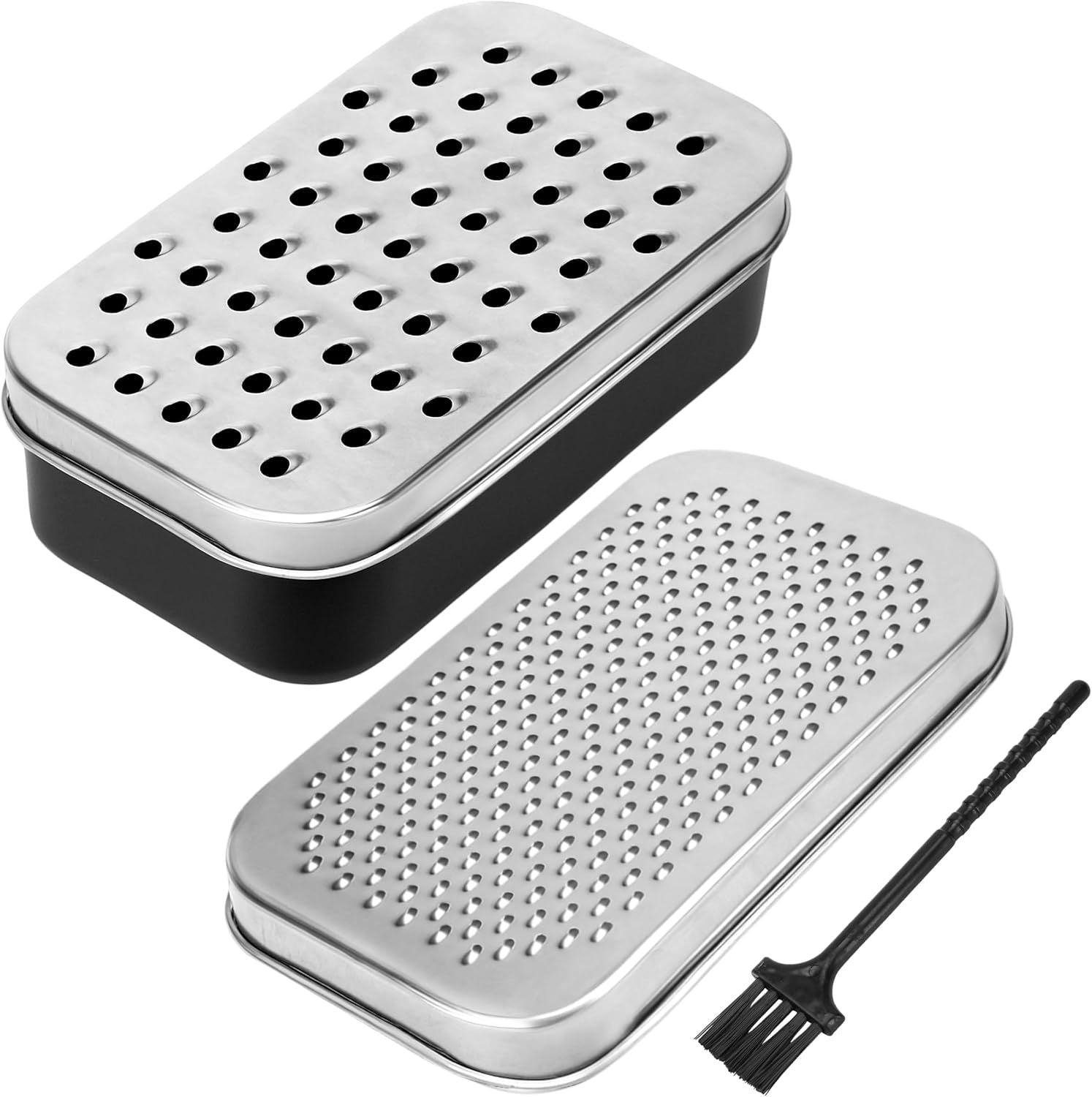 Cheese Grater with Container - Box Grater Cheese Shredder Lemon  - Graters for Kitchen Stainless Steel Food Grater Small size black
