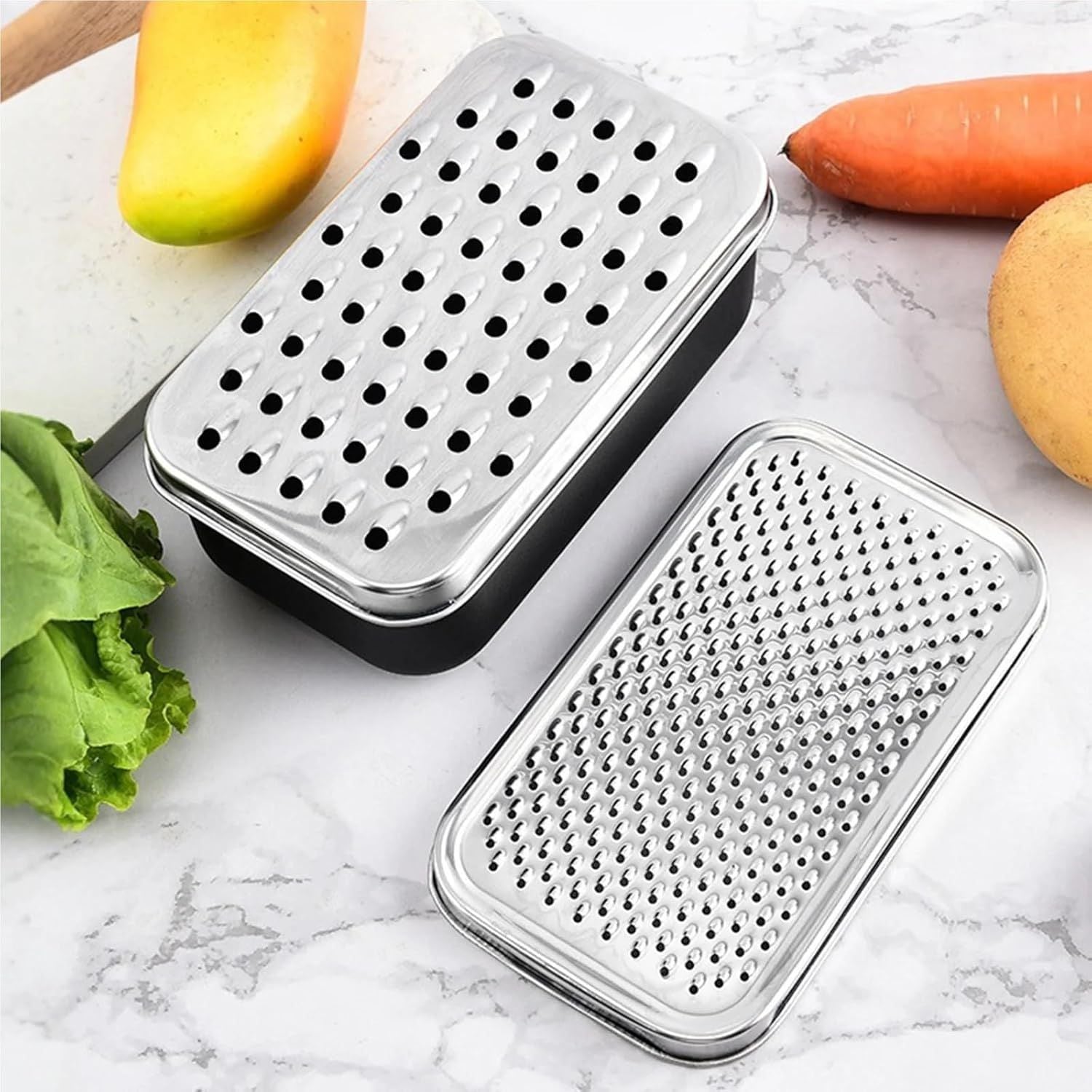 Cheese Grater with Container - Box Grater Cheese Shredder Lemon  - Graters for Kitchen Stainless Steel Food Grater Small size black