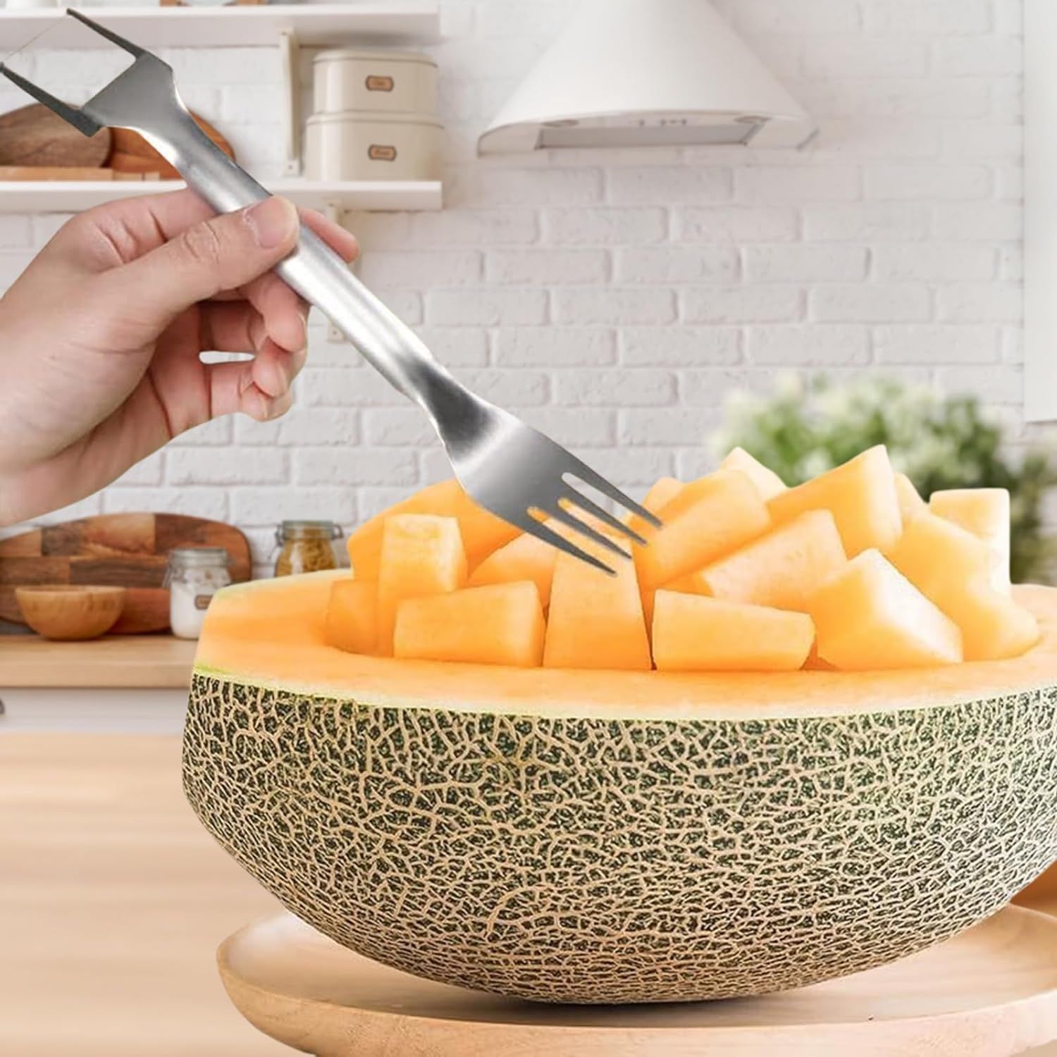 2-in-1 Stainless Steel Fruit Cutter, Dual Head Watermelon Fork Slicer Cutter Tool, Summer Watermelon Fruit Cutting Home Kitchen Gadgets (2Pcs)