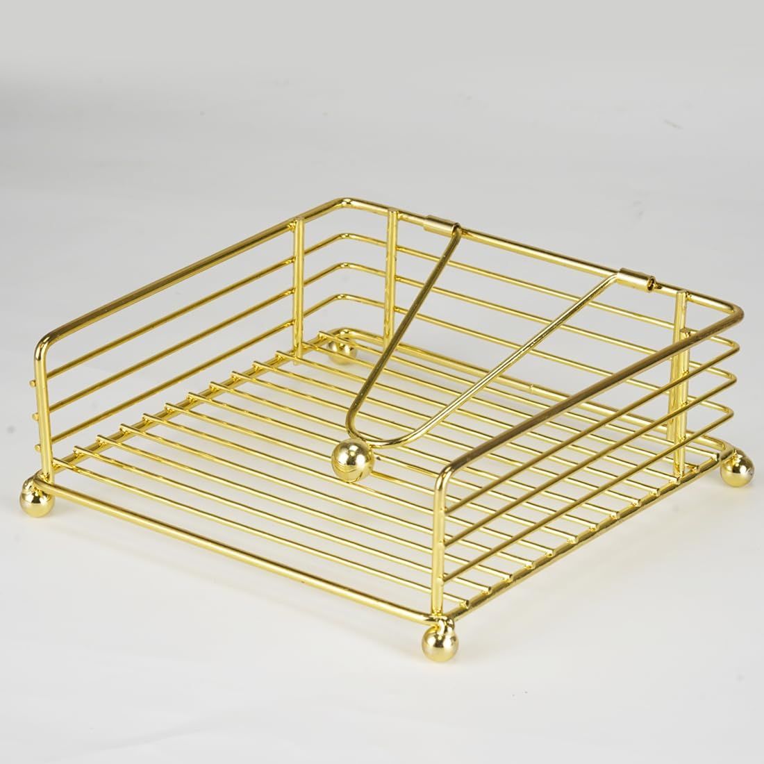 Napkin Holder for Table, Flat Napkin Dispenser with Weighted Arm, Square Cocktail Paper Holder of Elegant Rustic Iron for Kitchen Dining Room Decor Restaurant Farmhouse Hotel Party, Gold