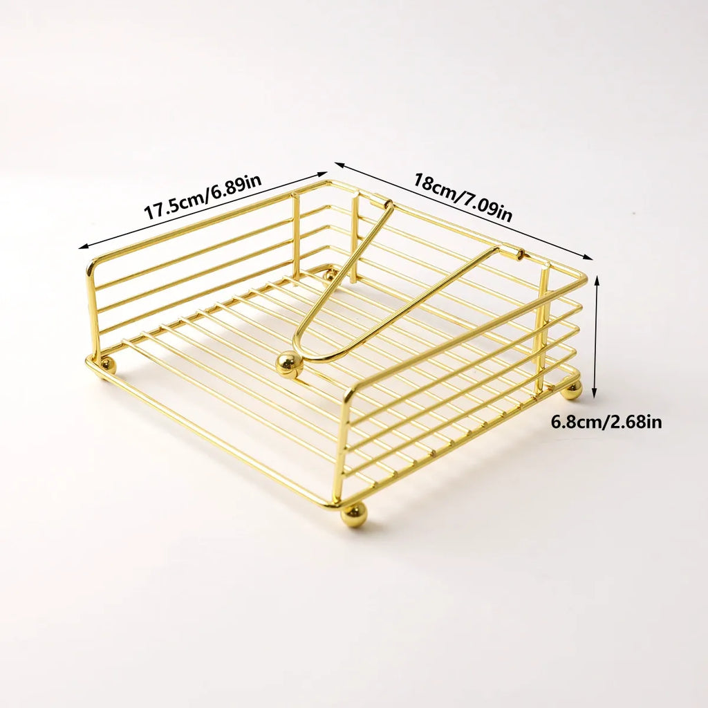 Napkin Holder for Table, Flat Napkin Dispenser with Weighted Arm, Square Cocktail Paper Holder of Elegant Rustic Iron for Kitchen Dining Room Decor Restaurant Farmhouse Hotel Party, Gold
