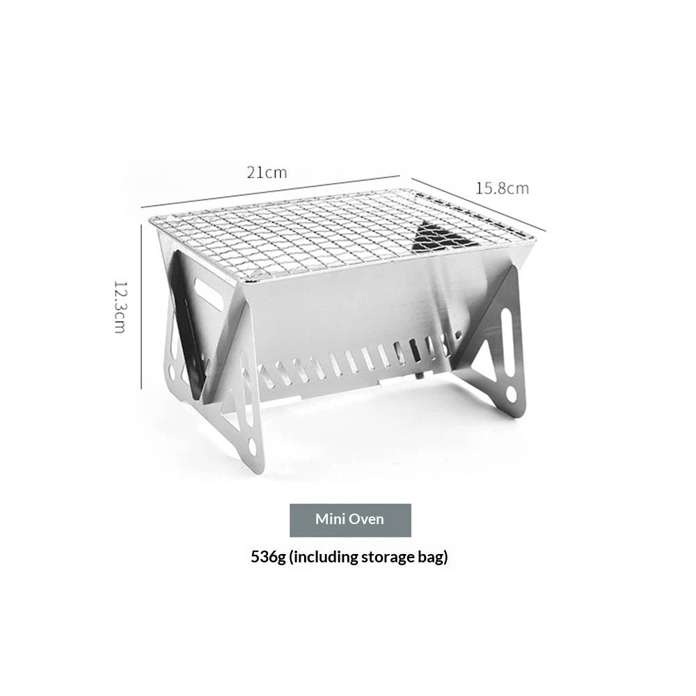 Portable Backpacking Stove with Grill Grid, Folding Stainless Steel Charcoal Grill, Ultralight BBQ Wood Burning Camp Stove for Hiking Picnic Garden Backyard Cooking（small size）
