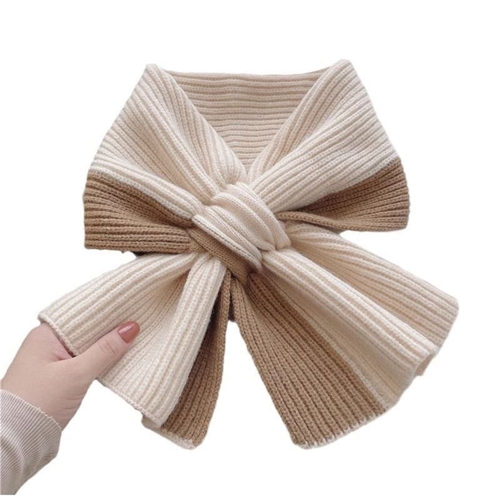 Scarf for women in autumn and winter to keep warm, color blocked knitted cross yarn versatile, fashionable and cute girl's scarf（khaki）