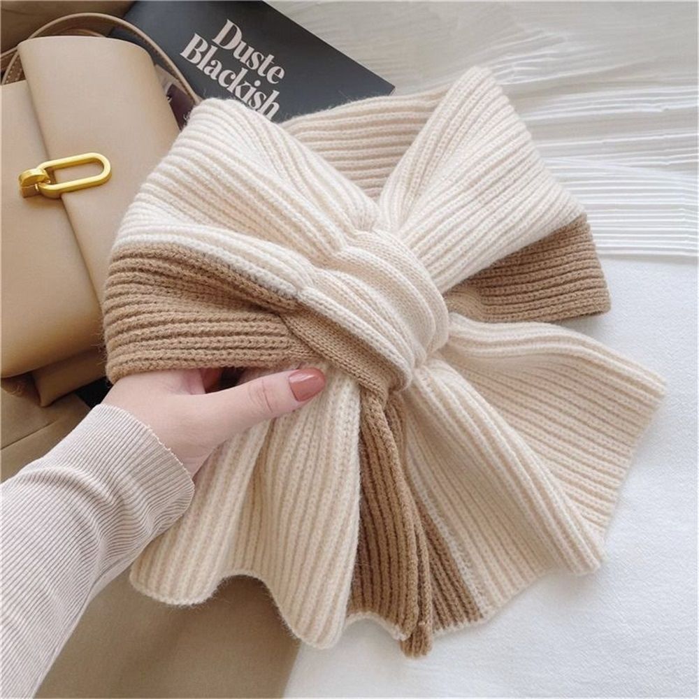 Scarf for women in autumn and winter to keep warm, color blocked knitted cross yarn versatile, fashionable and cute girl's scarf（khaki）