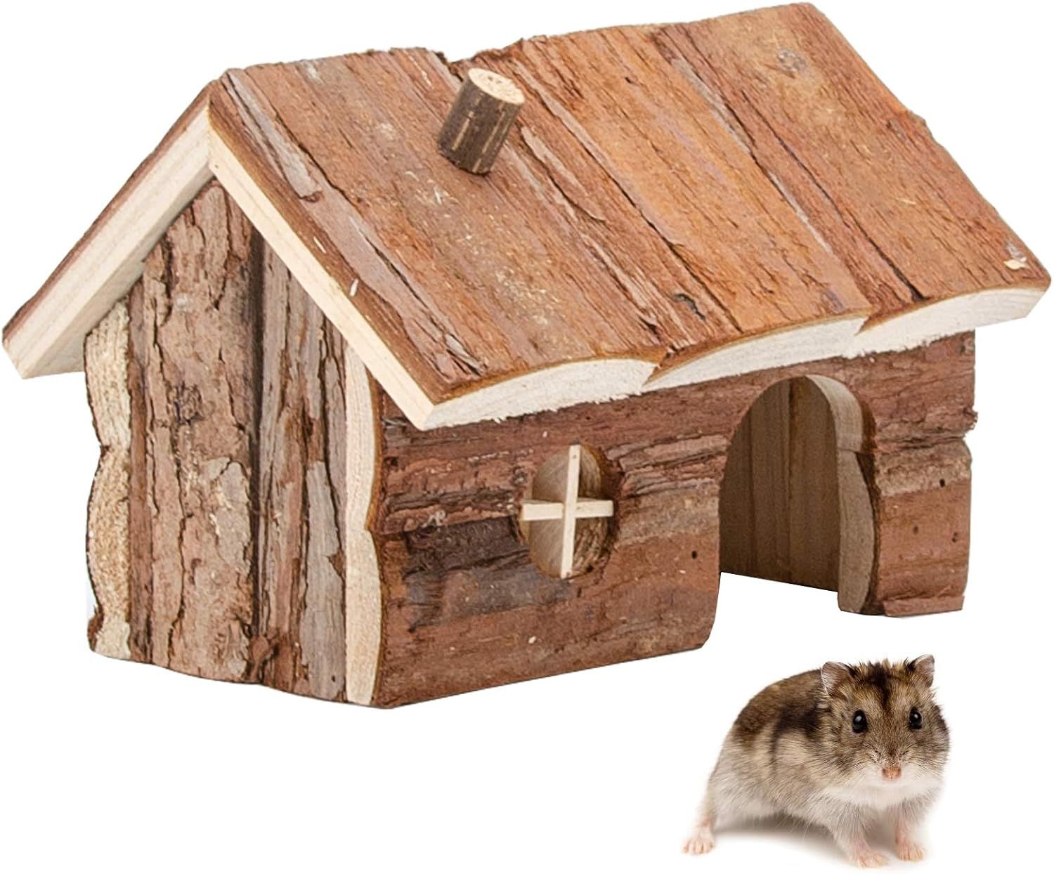 Hamster Wooden Hideout House Natural Pet Rats Climbing Play Hut Hideaway Room for Dwarf Hamster, Mouse, Rat,Gerbil and Other Pet Small Animals（15*11*12cm）