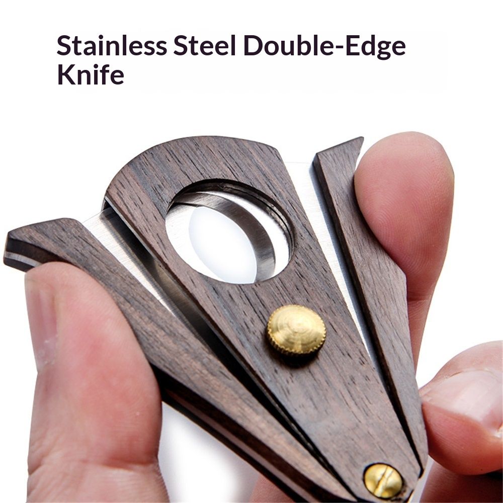 2 pcs Cigar Cutter Lock System Wood Stainless Steel Double Cut Blade Cigar Guillotine Cutter  Bat Sandalwood Noodles