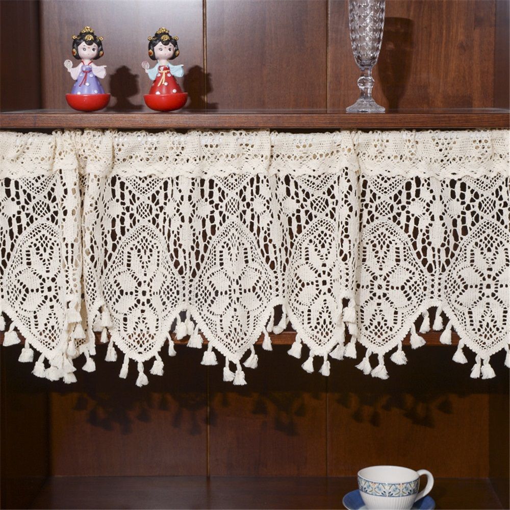 Boho Crochet Lace Sheer Curtain Valance for Kitchen Windows Vintage Valances for Dining Room Living Room Farmhouse Rustic Crochet Valance Rod Pocket 1 Panel （120*38cm）