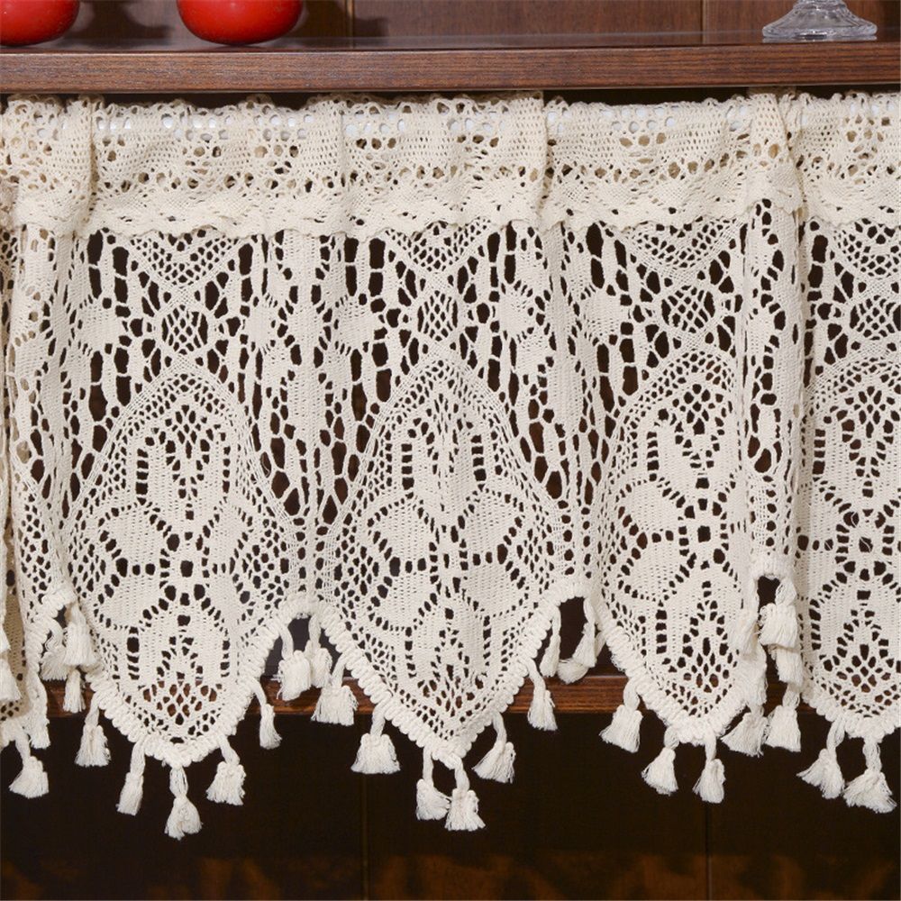 Boho Crochet Lace Sheer Curtain Valance for Kitchen Windows Vintage Valances for Dining Room Living Room Farmhouse Rustic Crochet Valance Rod Pocket 1 Panel （120*38cm）