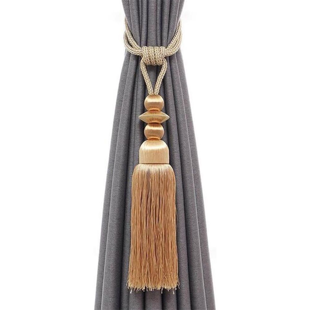 Decorative curtain tie tassel baffle - home office window curtain fixing edge rope, 1 Pair  set (rice wine)
