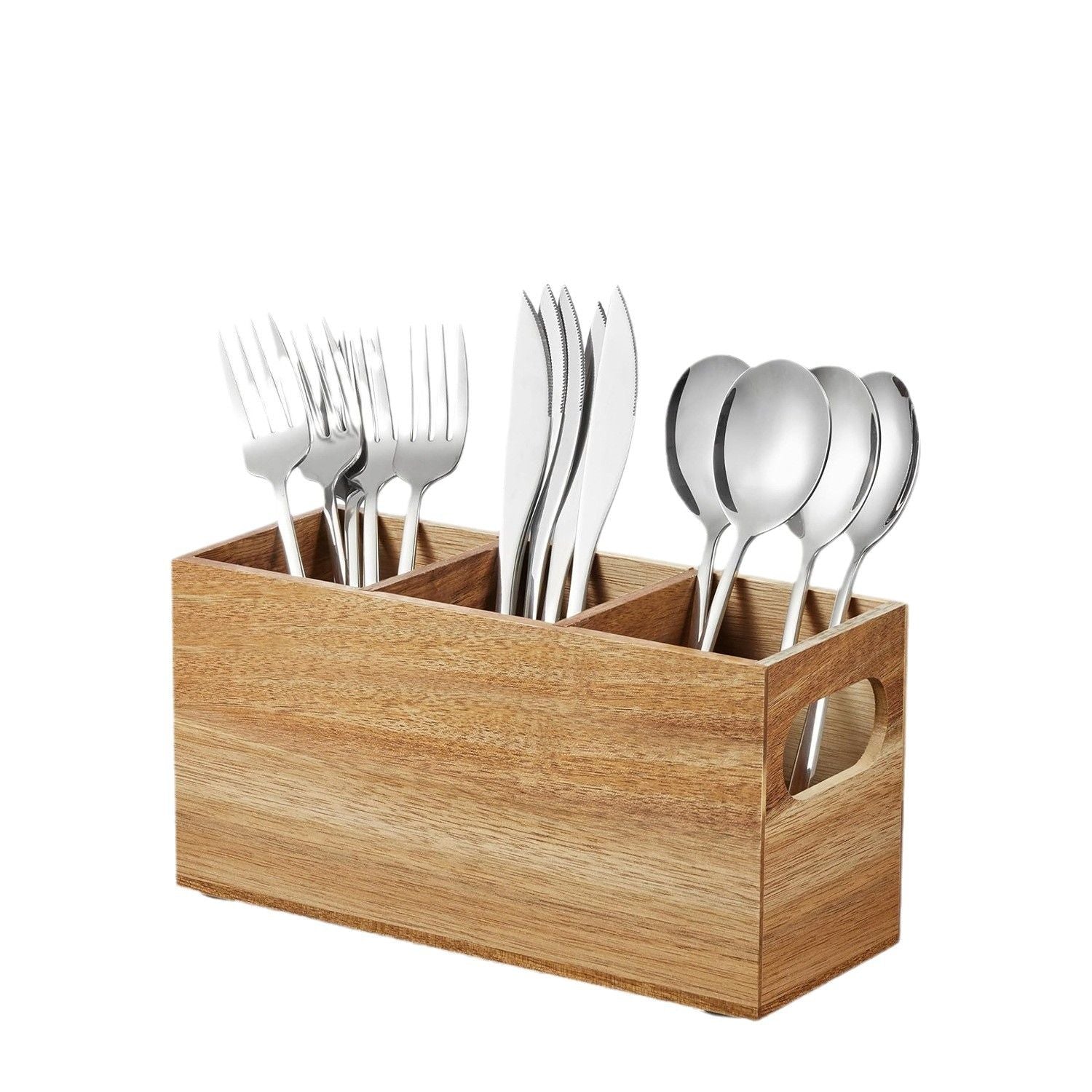 3 Compartment Wooden Utensil Caddy Organizer for Kitchen Counter - Cooking Utensil Crock for Countertop（22.9*8.9*11.4cm）