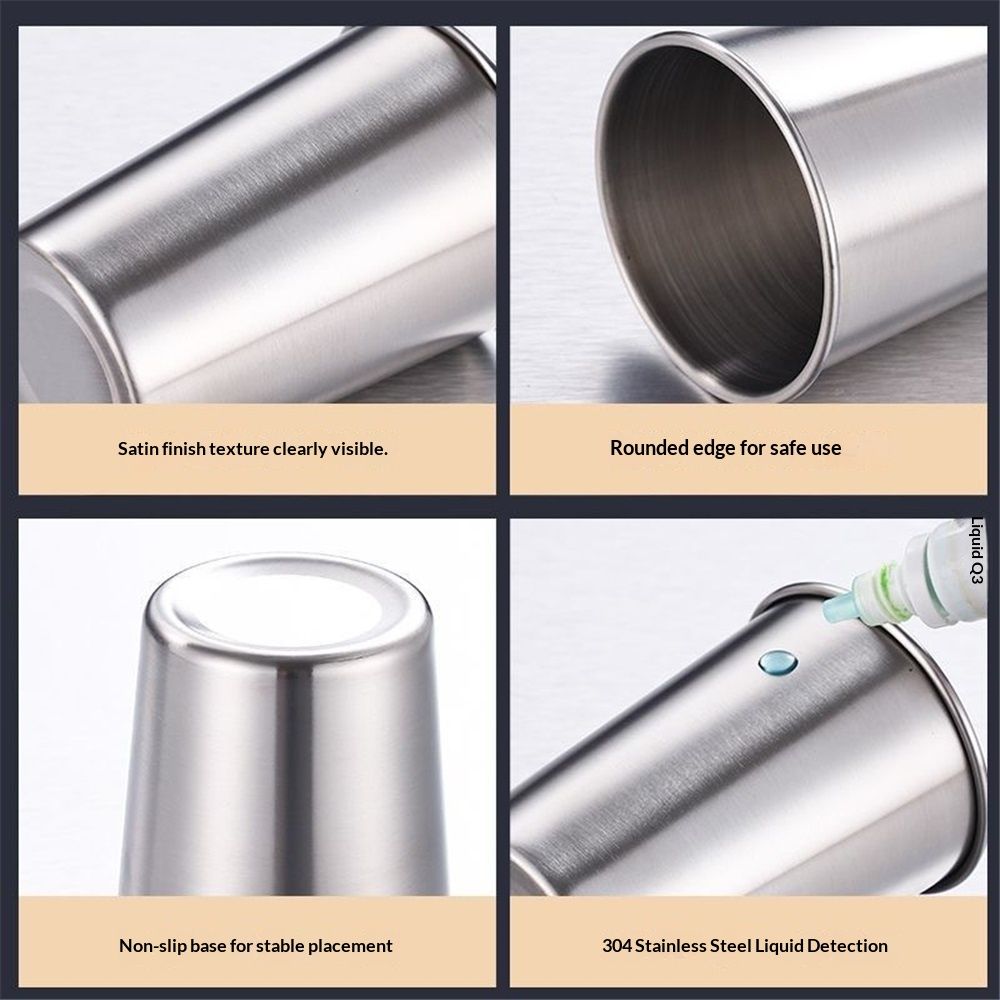 500ML Stainless Steel Pint Cup, Set of 4, Healthy Unbreakable and Stack-able, Drinking Glasses, Beer Mug for Bar, Home, Outdoor (silver)
