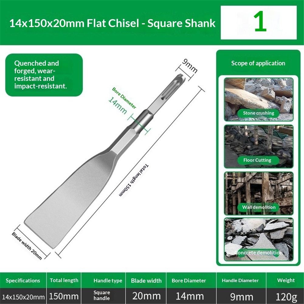 Tile Chisel Hammer Steel Ideal for Removing Tiles, Smaller Grout Joints  Straight Edge for Smaller Grout Joints, Removing Tiles（  14 * 150 flat head）