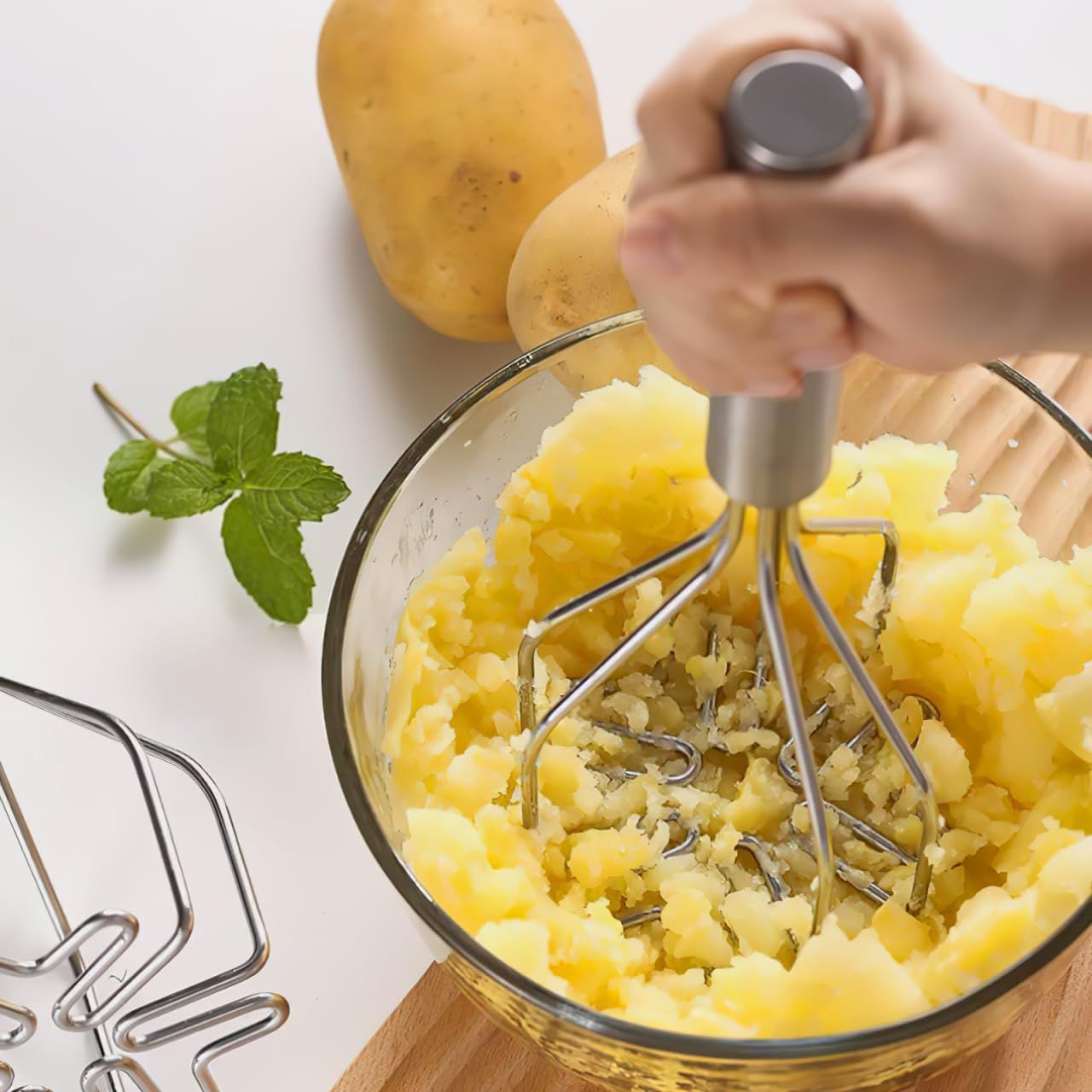 Ground Beef Smasher Potato Masher Household Gadgets Silver Stainless Steel Set Mashed Potatoes Meat Masher