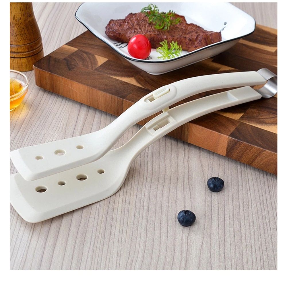2-in-1 Silicone Spatula Tongs - Heat-Resistant Food Turner & Tongs for Flipping Fish, Steak, Pancakes - Non-Scratch, (white)