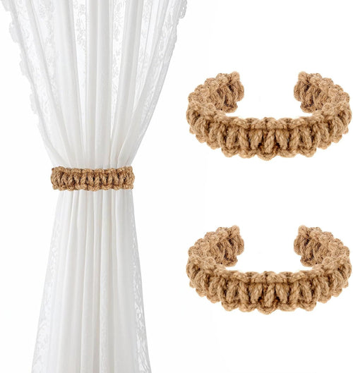 4pcs Curtain Tiebacks Curtain Ties Braided Curtain tie Backs Handmade Curtains tiebacks Curtain Holder Tie Backs for Curtains Rustic Style Curtain holdbacks（brown hemp rope）