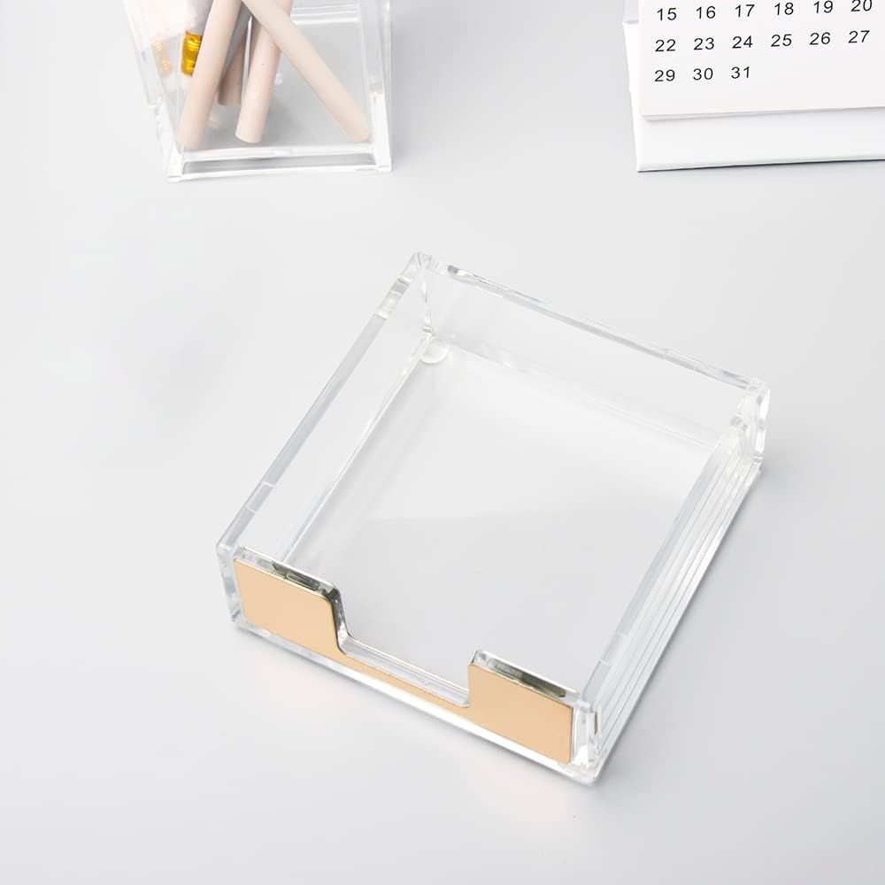Transparent Acrylic Rose Gold Large Memo Box Marble Office Desktop Storage and Organizing Supplies，Gold