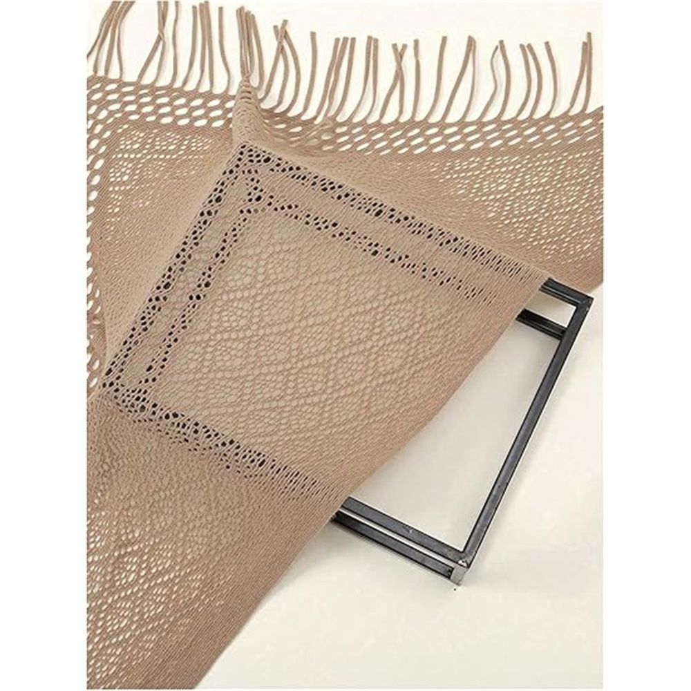 Women's Fringe Shrug Sweaters Shawl Front Warp Cardigan Hollow Out Knitted Shawl Wraps（khaki）