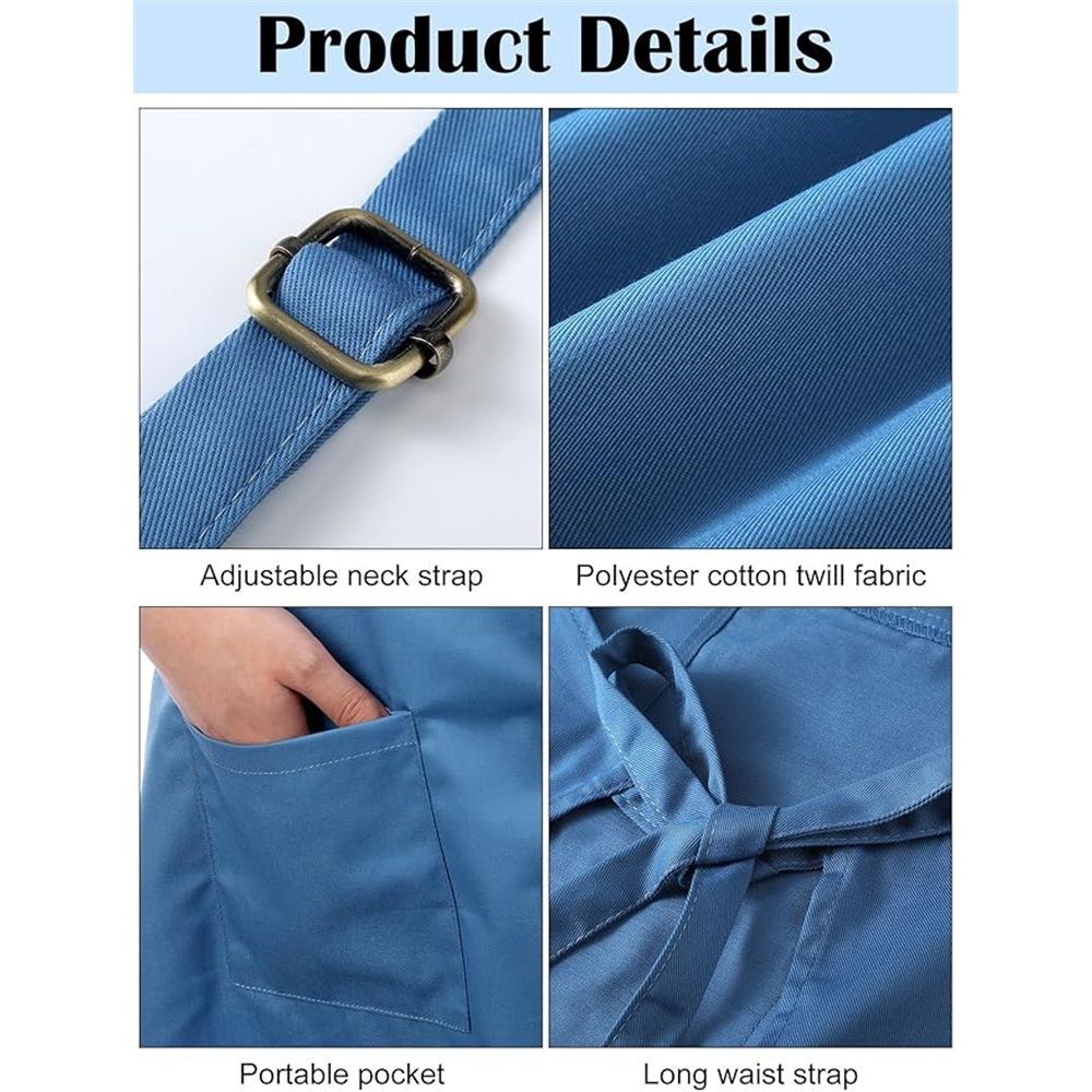 Hanging neck canvas apron long style Pottery Apron with Split Leg, Long Unisex Artist Aprons with 3 Pockets for Ceramics & Clay（ Blue)