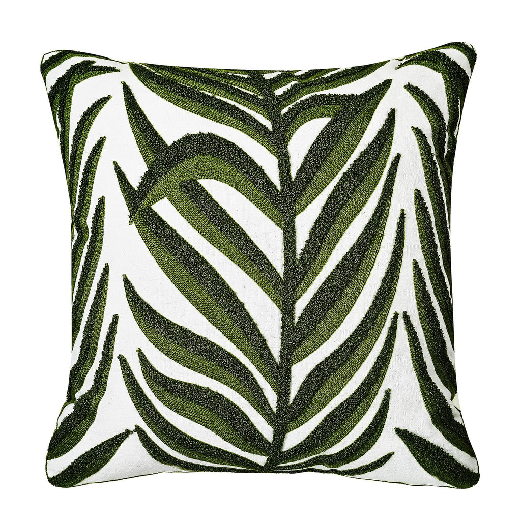 Farmhouse Floral Leaves Embroidered Decorative Throw Pillow Cover 18x18 inches, Boho Tufted Flowers Pattern Chic Cotton Cushion Case for Couch Bed Sofa Living Room（Green Palm Leaves）