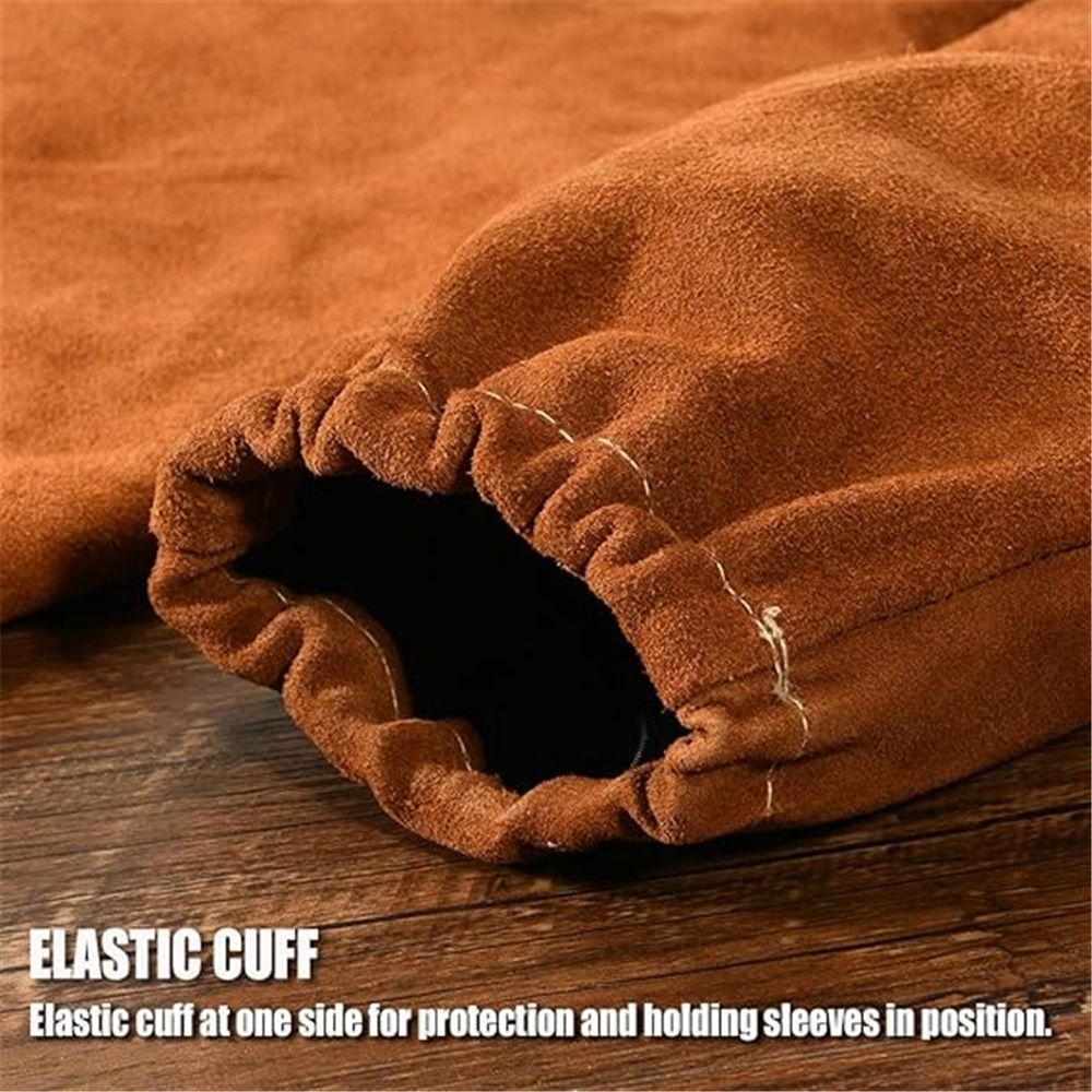 a pair of Leather Welding Work Sleeves for Men&Women - Heat&Flame Resistant Arm Protection with  Stitching and Cotton Lining