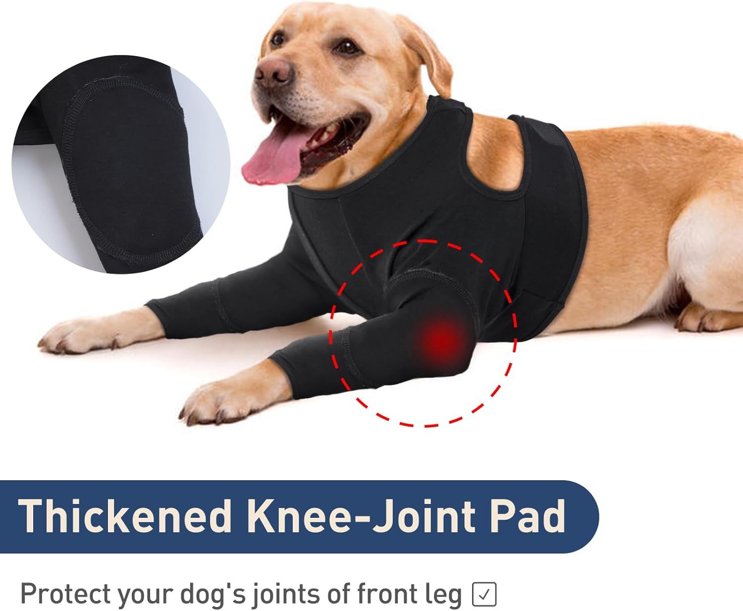 Dog Recovery Suit for Front Legs, Adjustable Dog Leg Sleeves to Stop Licking, Dogs Elbow Braces Protector for Leg Injuries Shoulder Wound,Black,L