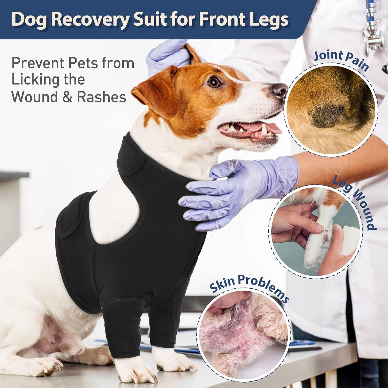 Dog Recovery Suit for Front Legs, Adjustable Dog Leg Sleeves to Stop Licking, Dogs Elbow Braces Protector for Leg Injuries Shoulder Wound,Black,L
