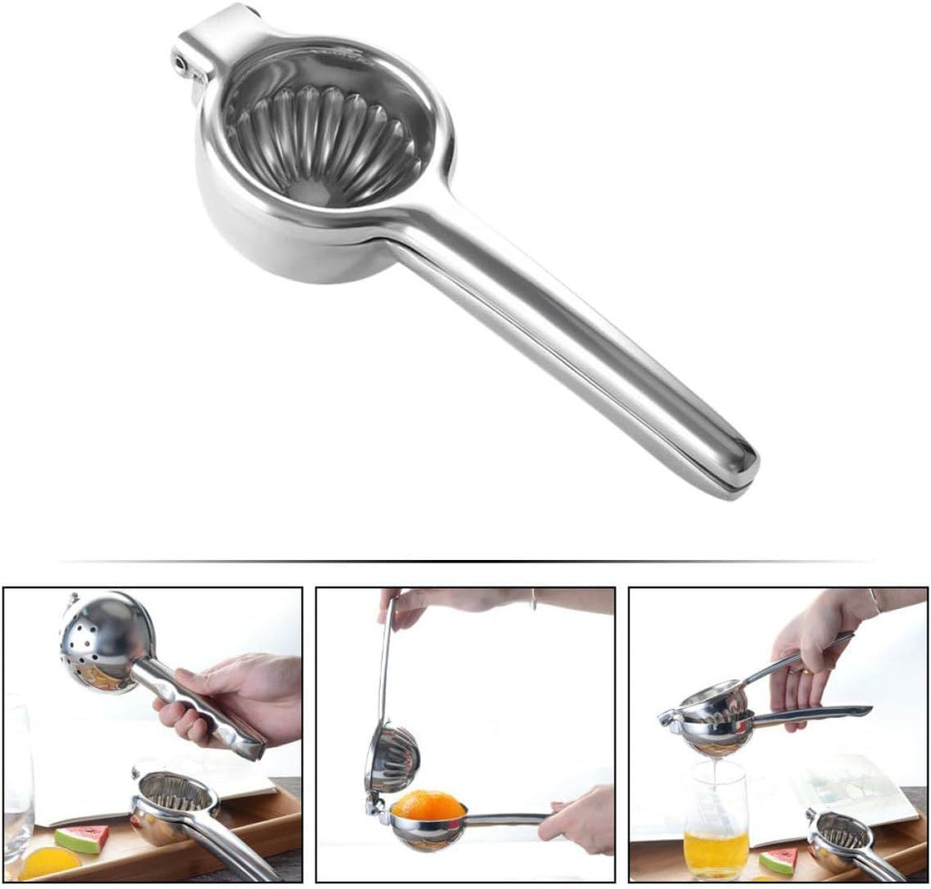 Lemon Lime Squeezer,Stainless Steel Hand Press Citrus Juicer with Grooved Bowl, Heavy-Duty Hinged Handle, High Juice Yield, Easy to Use & Dishwasher Safe（large size）