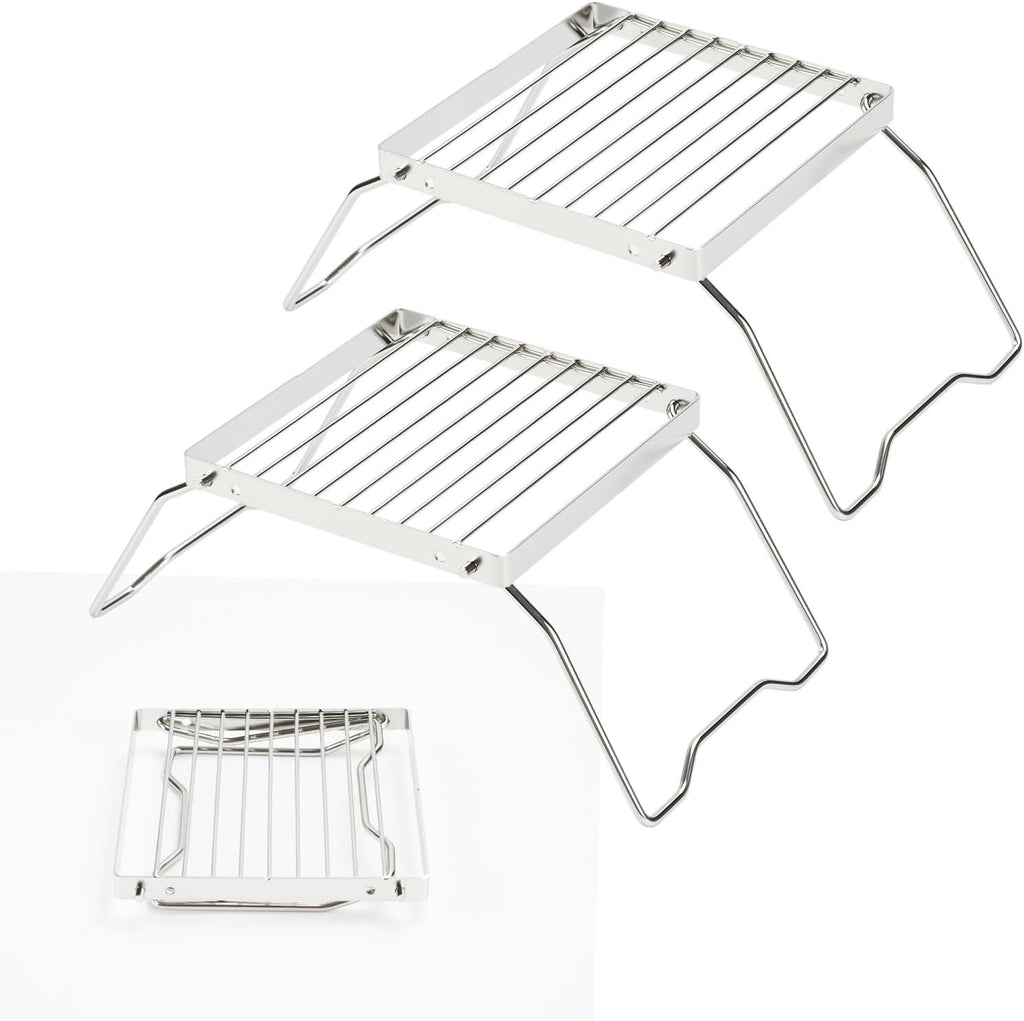 2pcs Folding Campfire Grill, 304 Stainless Steel Portable Campfire Grill Grate Small Camping Campfire Grill Grate Over Fire Pit Camping Grill for Outdoor Backpacking BBQ