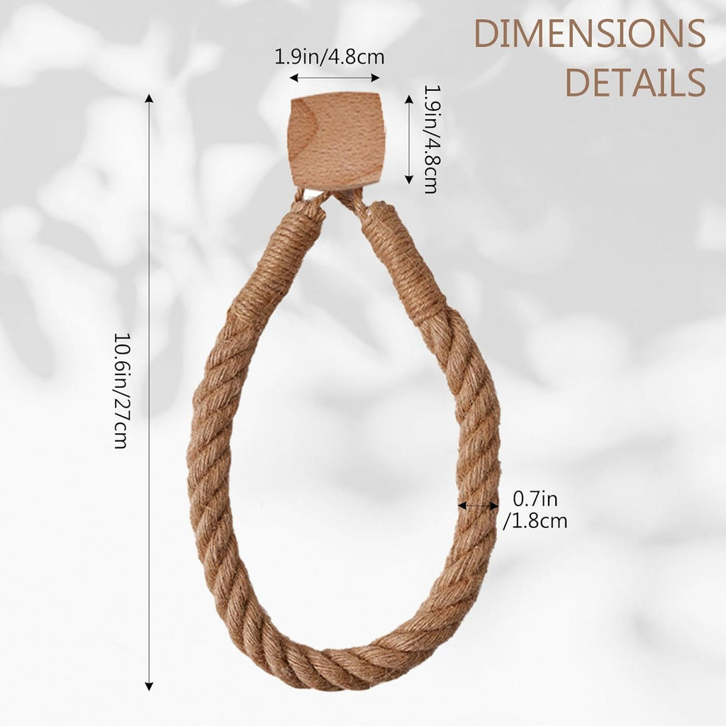2 Pcs Natural Fiber Rope and Wood Roll Holder NonDrill Design Tissue Storage and Towel Shelf for Rental Homes （square）