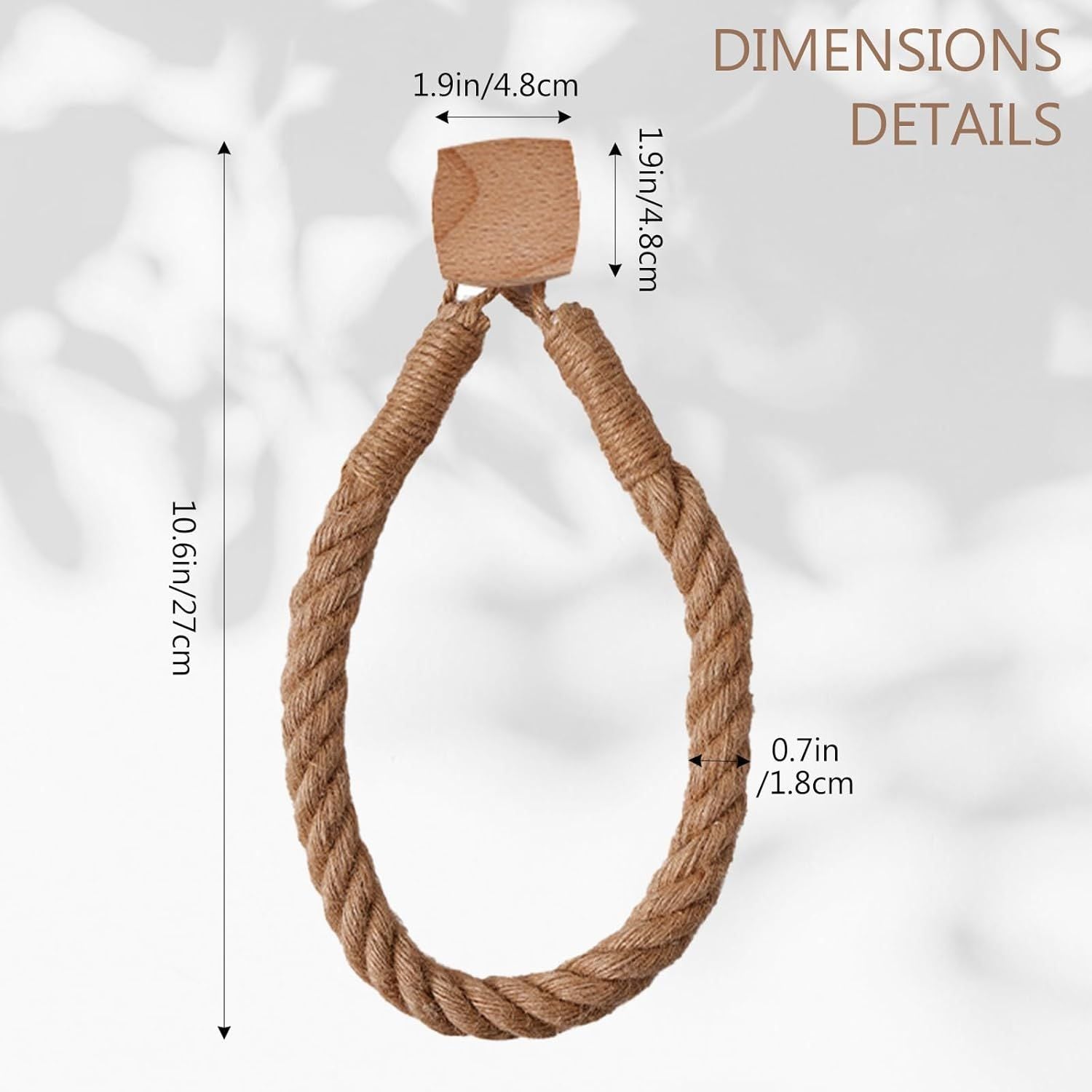 2 Pcs Natural Fiber Rope and Wood Roll Holder NonDrill Design Tissue Storage and Towel Shelf for Rental Homes （square）