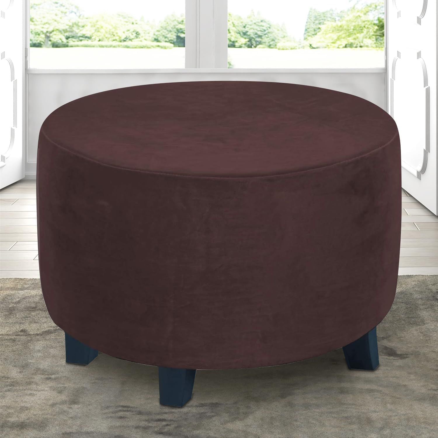 Velvet Round  Covers Footstool Protector Covers Storage Stool Covers Stretch with Elastic Bottom, Feature Velvet  Fabric (small, brown)
