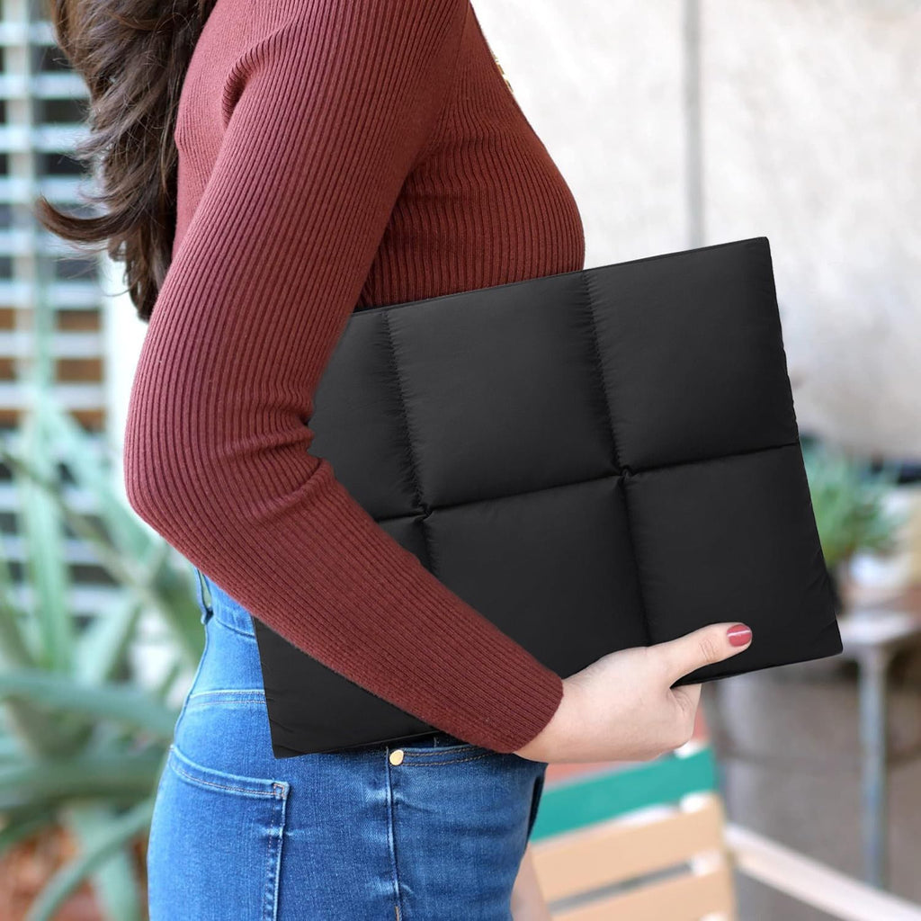 Comfyable Puffy Laptop Sleeve 13 Inch 14 Inch, Quilted Puffer Laptop Carrying Case Magnetic inner bag（black）