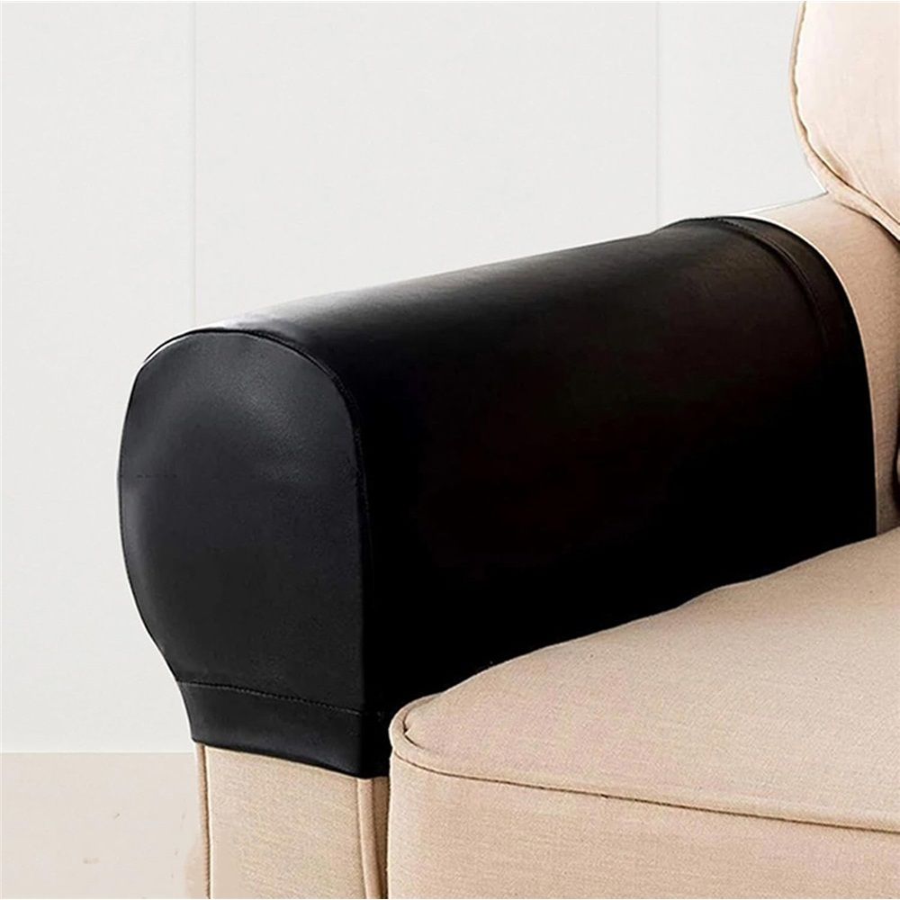 Waterproof Faux Pu Leather Armrest Covers Vintage Stretch Arm Covers for Chairs Couch Sofa Armchair Slipcovers for Recliner Sofa 2pcs,Black