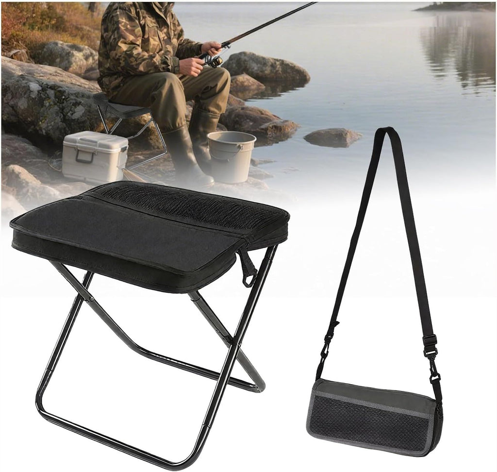 Portable Stool for Mountaineering and Hiking, Lightweight Foldable Stool with Carrying Bag, Outdoor Footstool for Picnic Hiking Fishing (BLack, Small)
