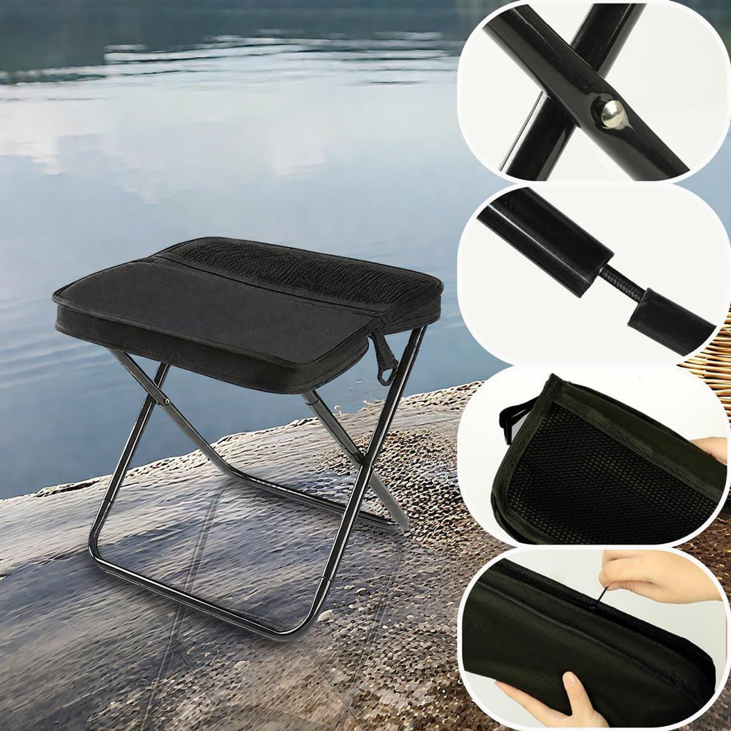Portable Stool for Mountaineering and Hiking, Lightweight Foldable Stool with Carrying Bag, Outdoor Footstool for Picnic Hiking Fishing (BLack, Small)