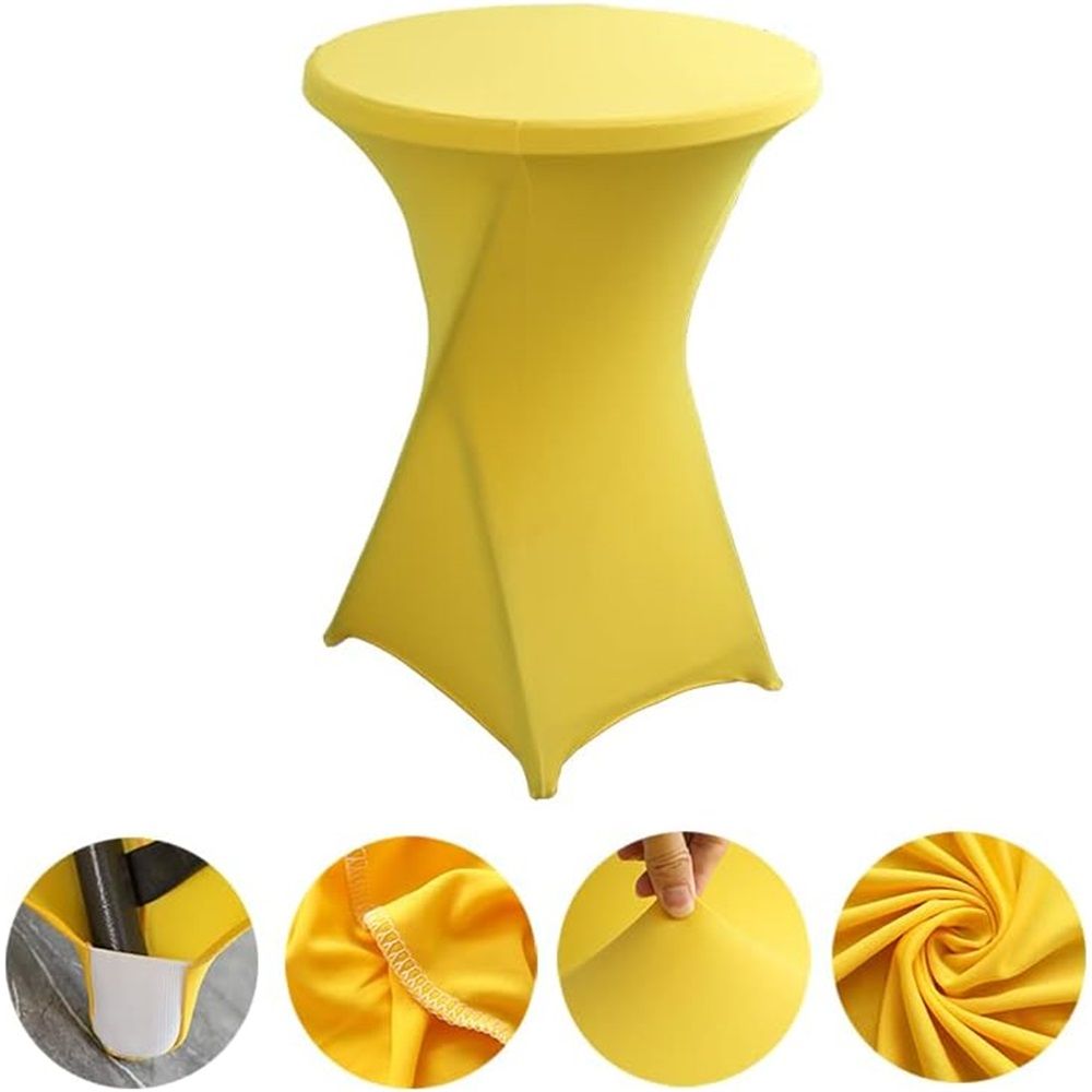 60*110cm Cocktail Spandex Stretch Round Tablecloth Table Cover for Wedding Party Decoration (Yellow)