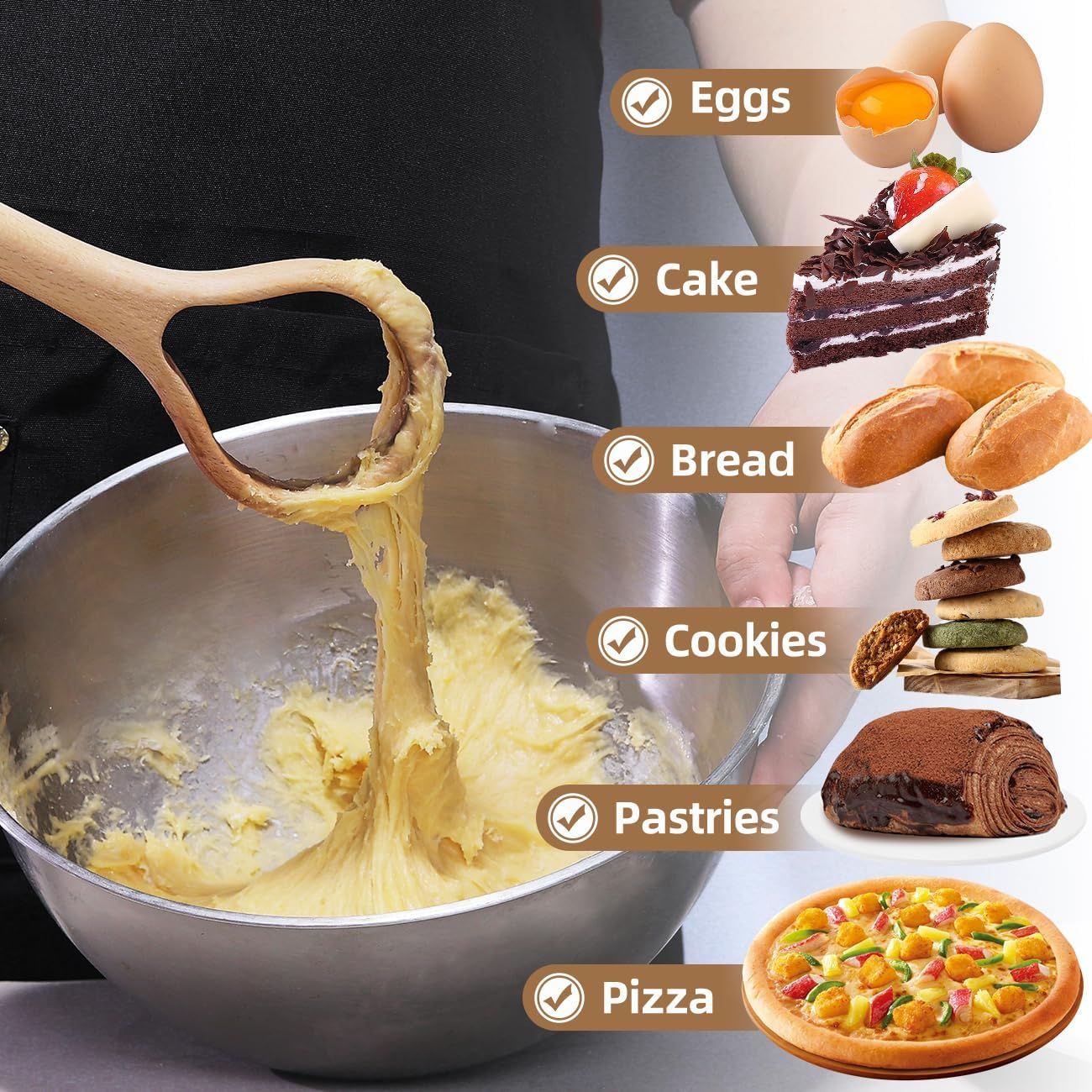 13Inch Wooden  Dough Whisk Sourdough Whisk Dough Mixer Bread Whisking Tool for Mixing Sourdough Bread Baking Supplies for Pastries, Egg, Pizza(2 Pcs)