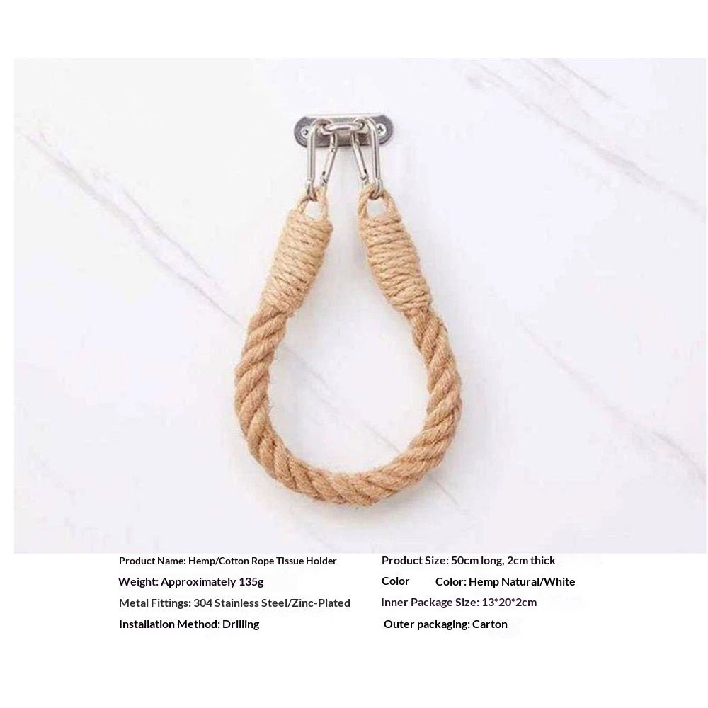 2pcs Rope towel ring, toilet paper holder self-adhesive hook retro home decoration curtain tie rope holder bathroom decoration Bohemian farmhouse (khaki)