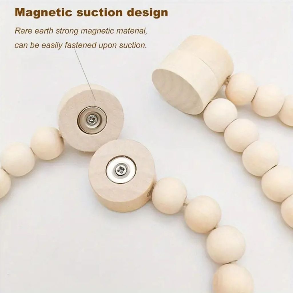 Magnetic Wooden Bead Curtain Tiebacks 2 PCS | Simple Elegant Magnetic Tassel Curtain Tie Backs | Accessories Wall Decoration | Drapery Tiebacks for Bedroom Window Treatment Camel color (tassel)