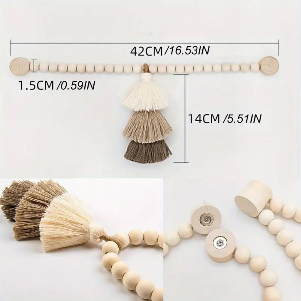 Magnetic Wooden Bead Curtain Tiebacks 2 PCS | Simple Elegant Magnetic Tassel Curtain Tie Backs | Accessories Wall Decoration | Drapery Tiebacks for Bedroom Window Treatment Camel color (tassel)