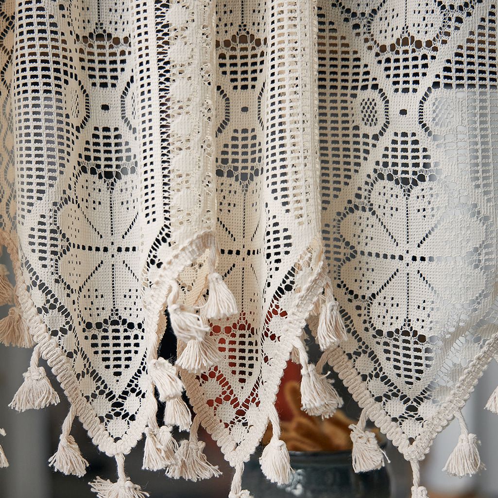 Retro  Curtain Valance for Kitchen  Boho Curtain Tiers for Coffee Decor Rod Pocket Farmhouse Short Curtains for Room Divider （beige150*60cm）
