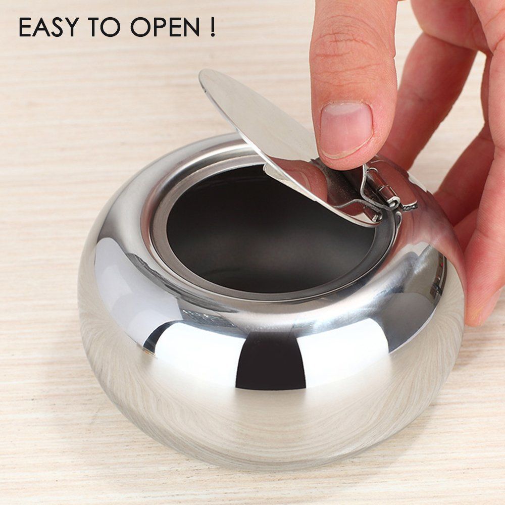 Stainless Steel Cigarette Ashtray with Lid, maxin Smokeless Ashtray Indoor Desktop Smoking Ash Tray for Home office Decoration- Gold Small Size