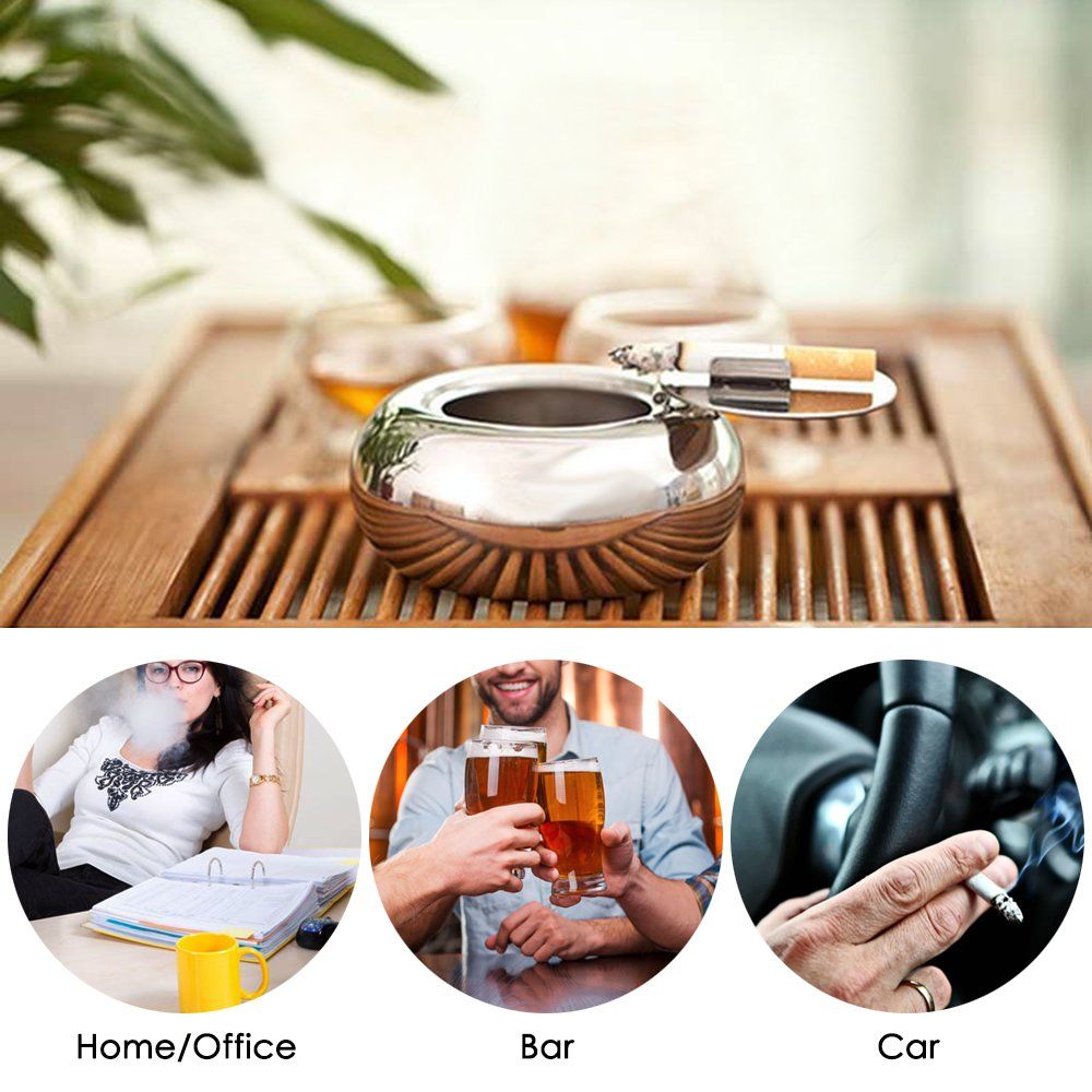 Stainless Steel Cigarette Ashtray with Lid, maxin Smokeless Ashtray Indoor Desktop Smoking Ash Tray for Home office Decoration- Gold Small Size